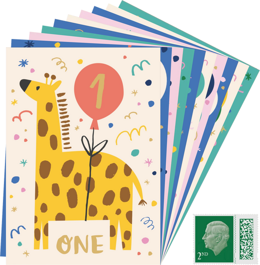 Children's animal age birthday cards ages 1-10 with 2nd Class Stamps