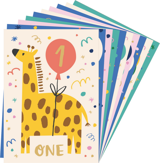 Children's animal age birthday cards ages 1-10